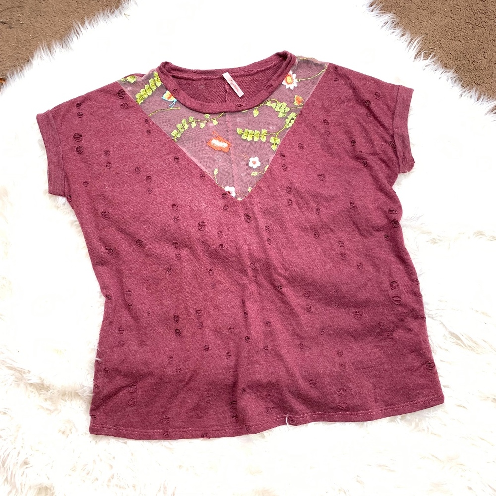 My Story Wine Burgundy Boho Sheer Soft Top Large